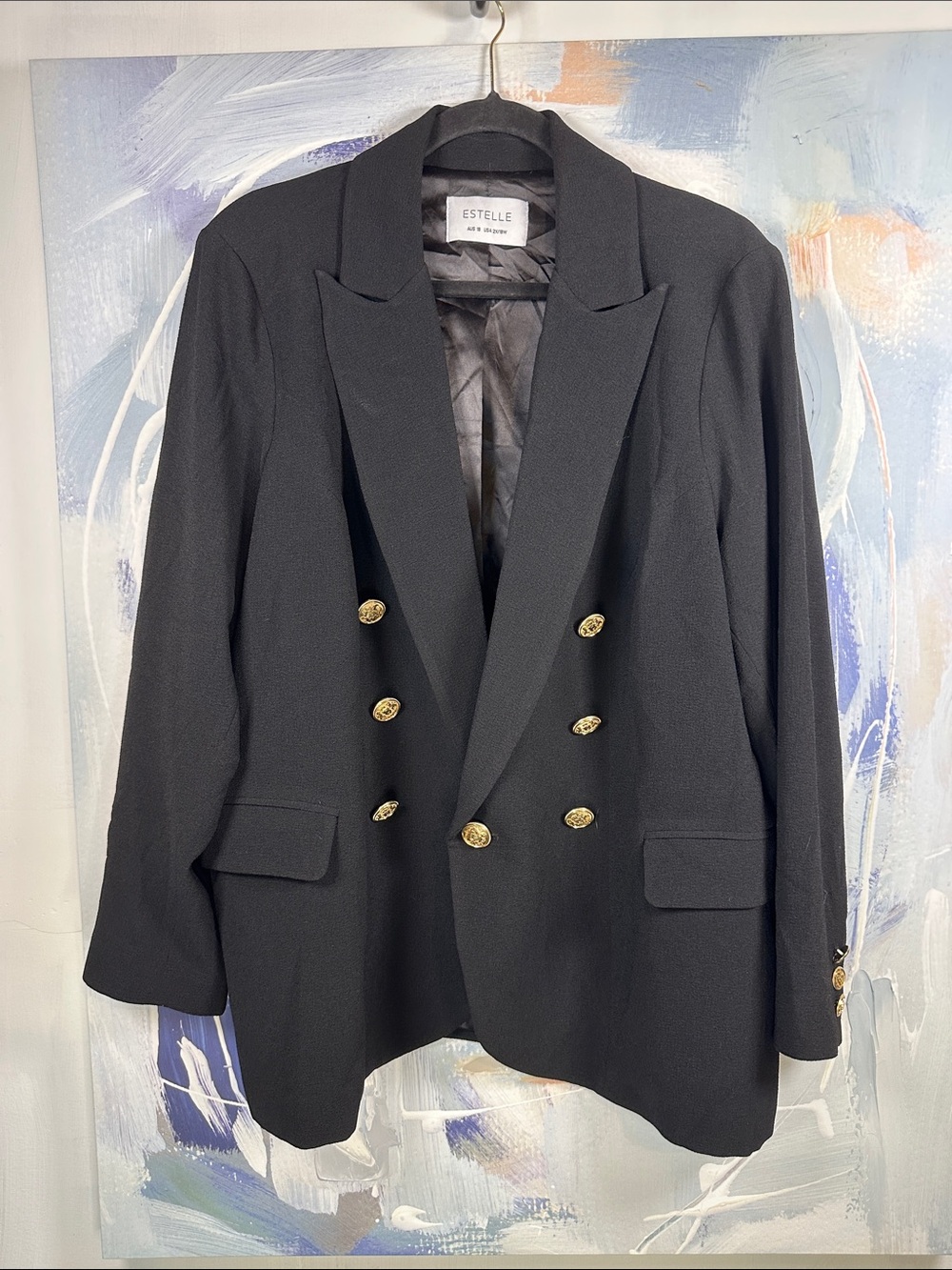 Estelle Savannah Black Double Breasted Blazer Gold Buttons Plus Size 18W 2X